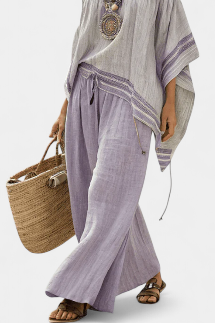 Elegant Off-Shoulder Top & Wide-Leg Striped Pants