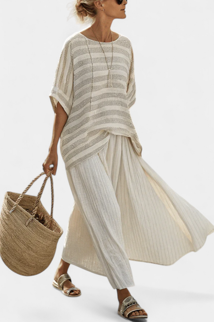 Comfortable Striped Bamboo Top & Flowing Linen Pants