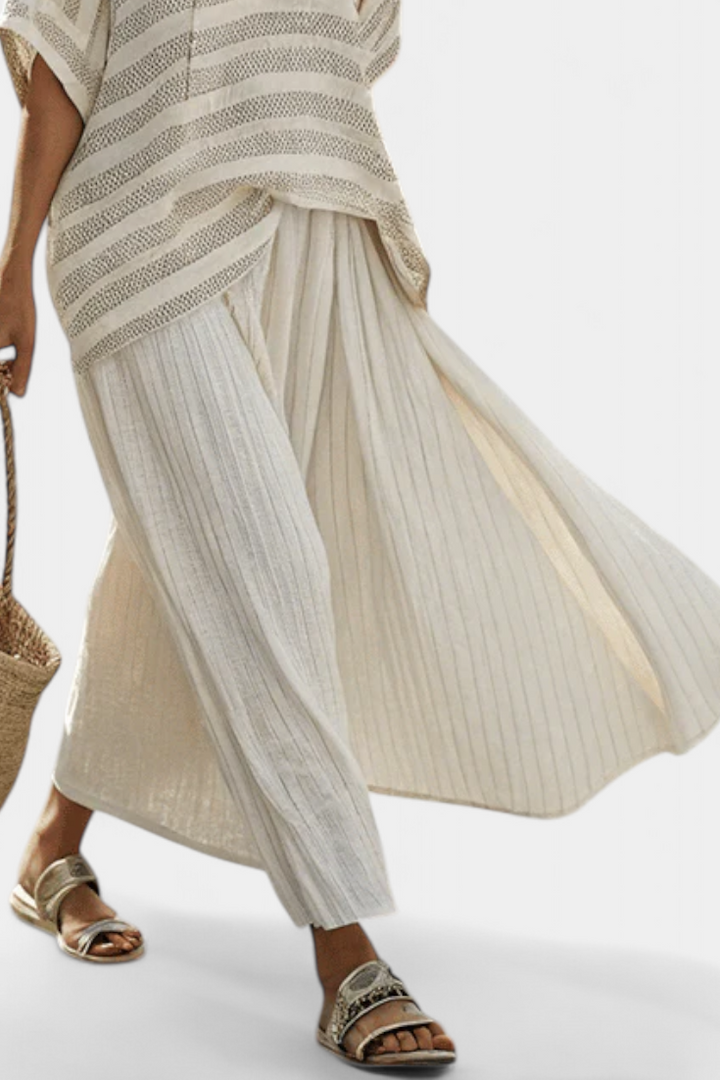 Comfortable Striped Bamboo Top & Flowing Linen Pants