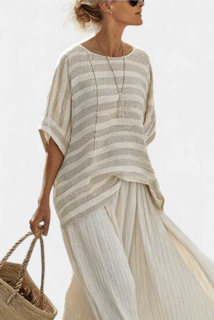 Comfortable Striped Bamboo Top & Flowing Linen Pants