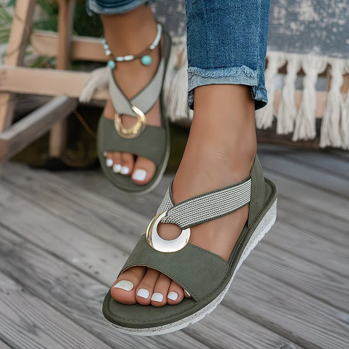 Skylar | Metal Buckle Flat Sandal
