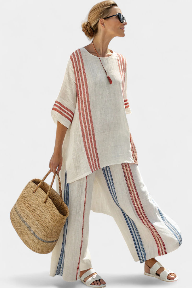 Sophisticated Multicolor Striped Top & Mediterranean Pants