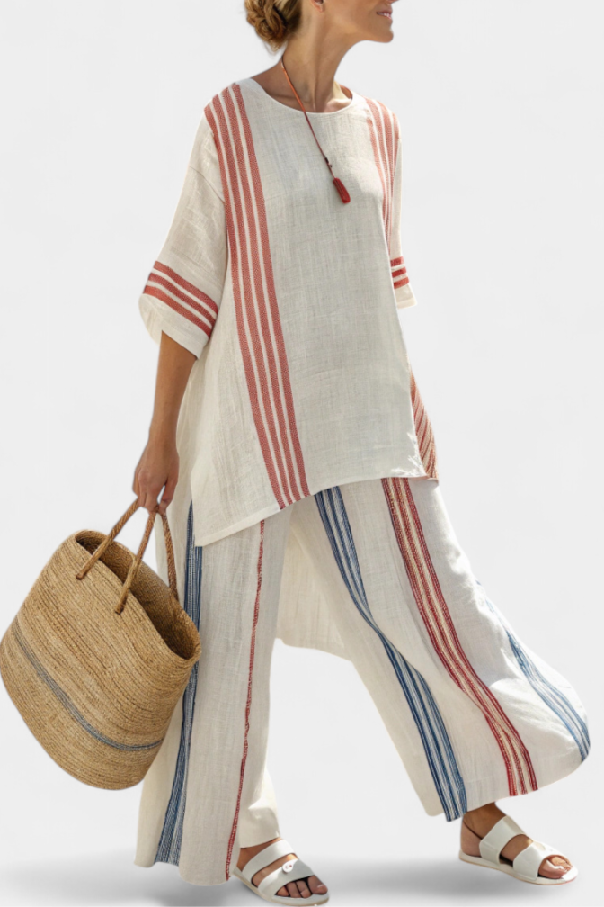 Sophisticated Multicolor Striped Top & Mediterranean Pants