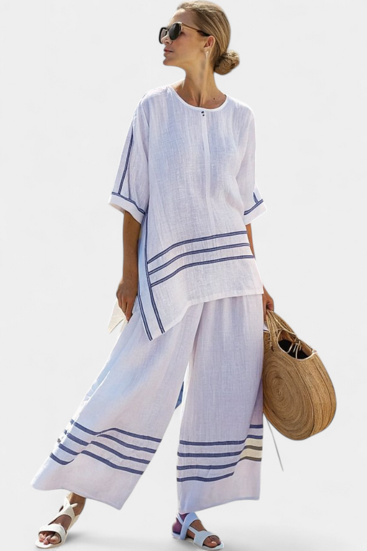 Sophisticated Striped Asymmetrical Top & Bold Pants