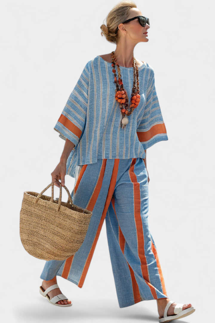 Sophisticated Terracotta Striped Top & Linen Pants