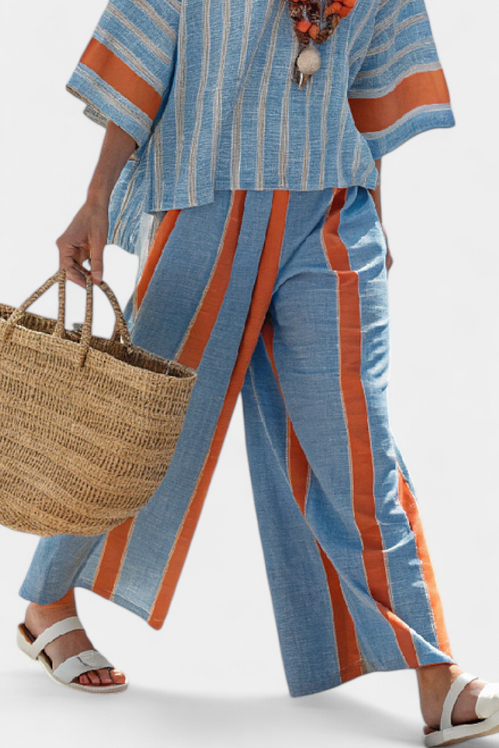 Sophisticated Terracotta Striped Top & Linen Pants