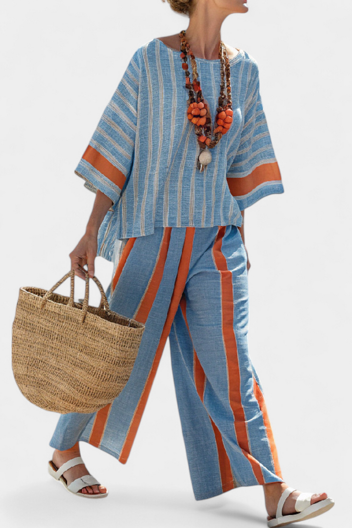 Sophisticated Terracotta Striped Top & Linen Pants