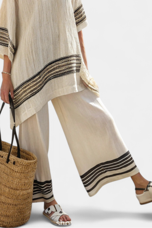 Elegant Black-Striped Linen Top & Flowing Pants