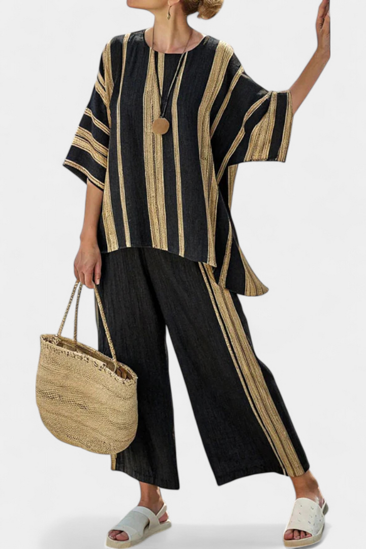 Comfortable Oversized Striped Top & Relaxed Linen Pants