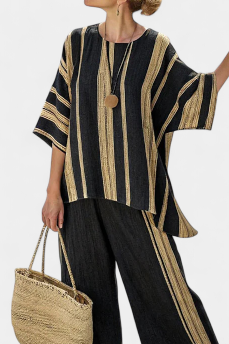 Comfortable Oversized Striped Top & Relaxed Linen Pants