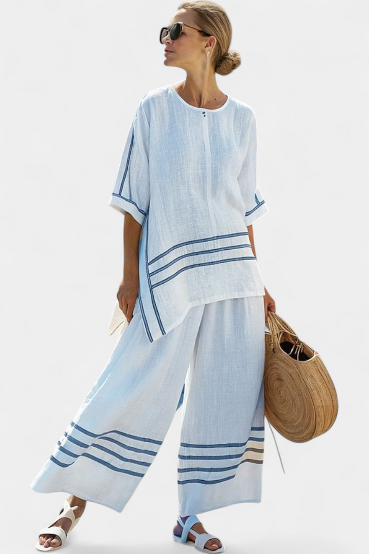 Sophisticated Striped Asymmetrical Top & Bold Pants