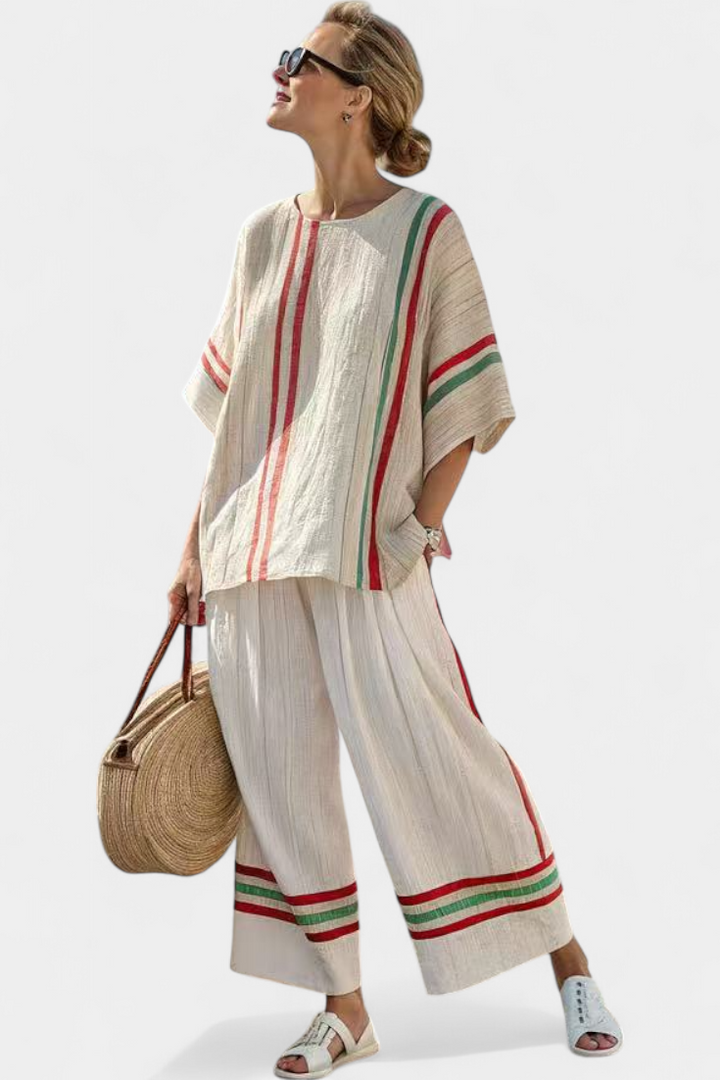 Comfortable Boho Print Blouse & Loose-Fit Pants