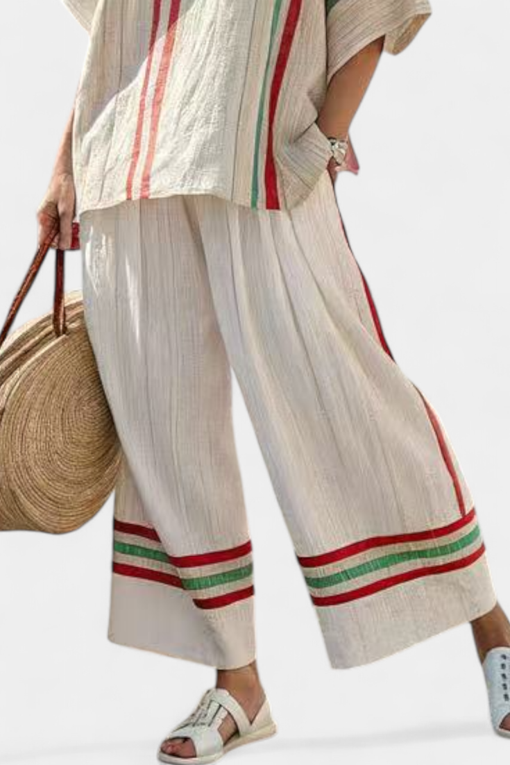 Comfortable Boho Print Blouse & Loose-Fit Pants