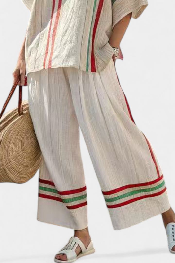 Comfortable Boho Print Blouse & Loose-Fit Pants