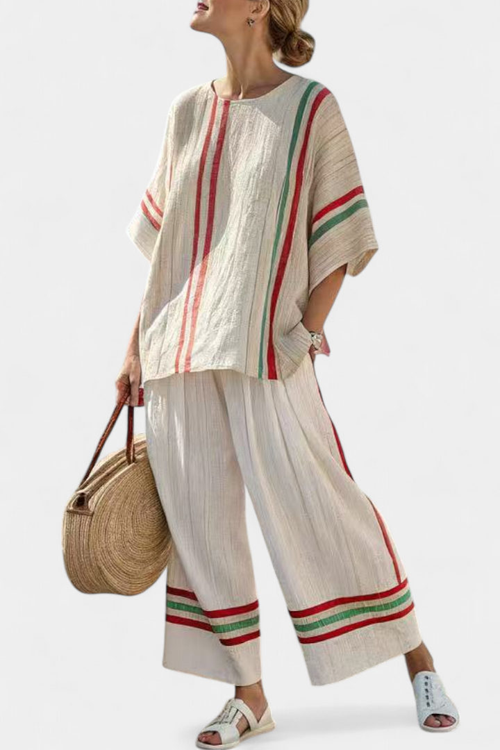 Comfortable Boho Print Blouse & Loose-Fit Pants