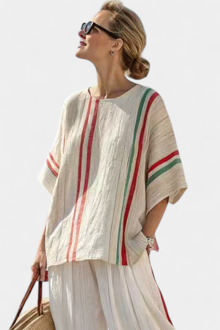 Comfortable Boho Print Blouse & Loose-Fit Pants