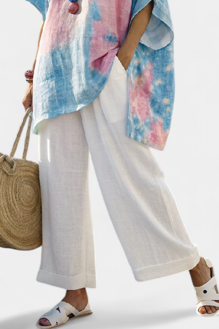 Comfortable Relaxed Linen Top & Striped Bamboo Pants