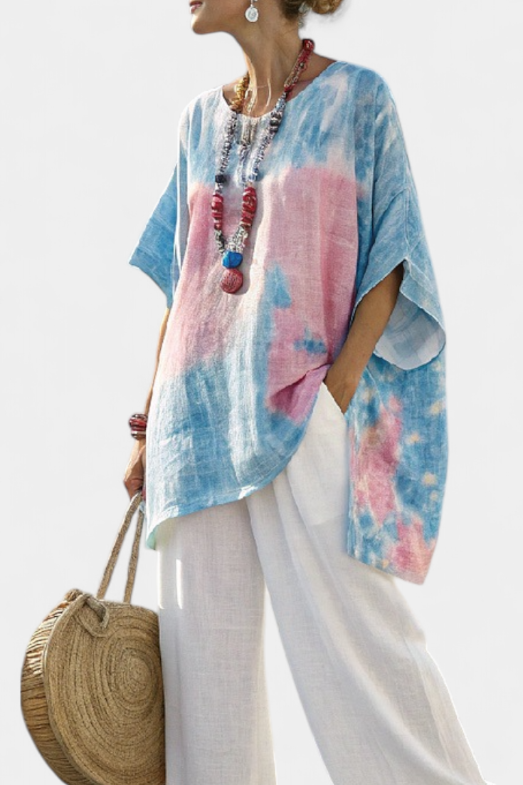 Comfortable Relaxed Linen Top & Striped Bamboo Pants