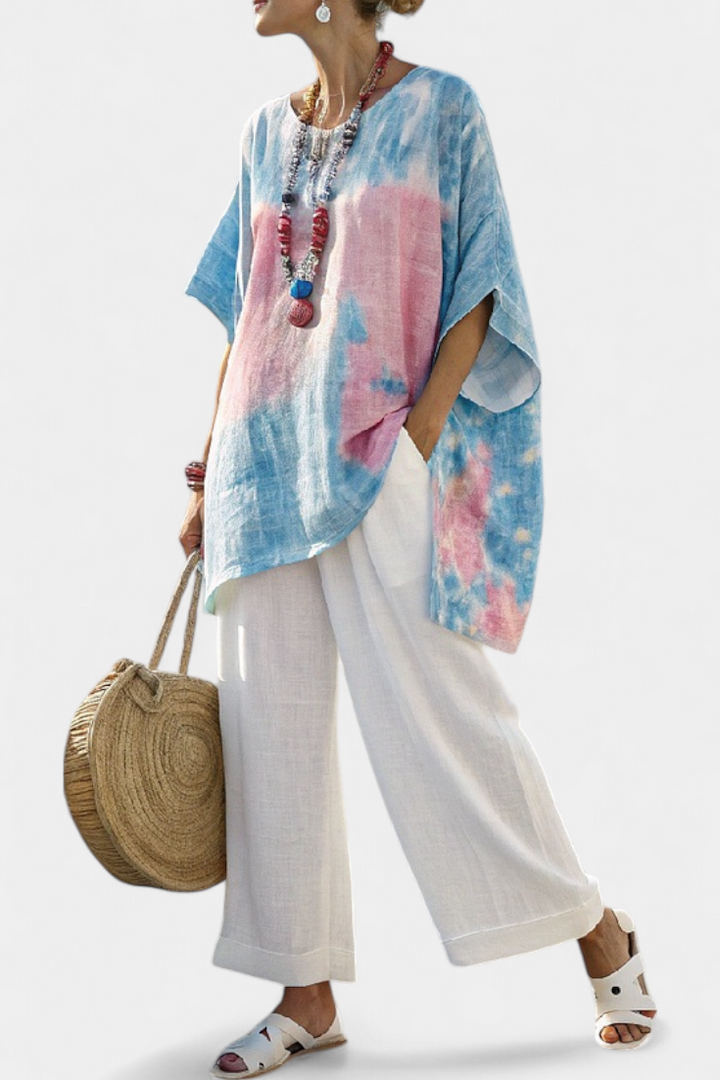 Comfortable Relaxed Linen Top & Striped Bamboo Pants