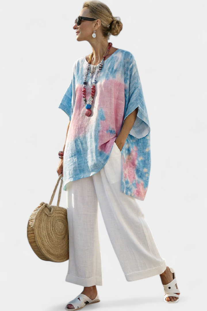 Comfortable Relaxed Linen Top & Striped Bamboo Pants
