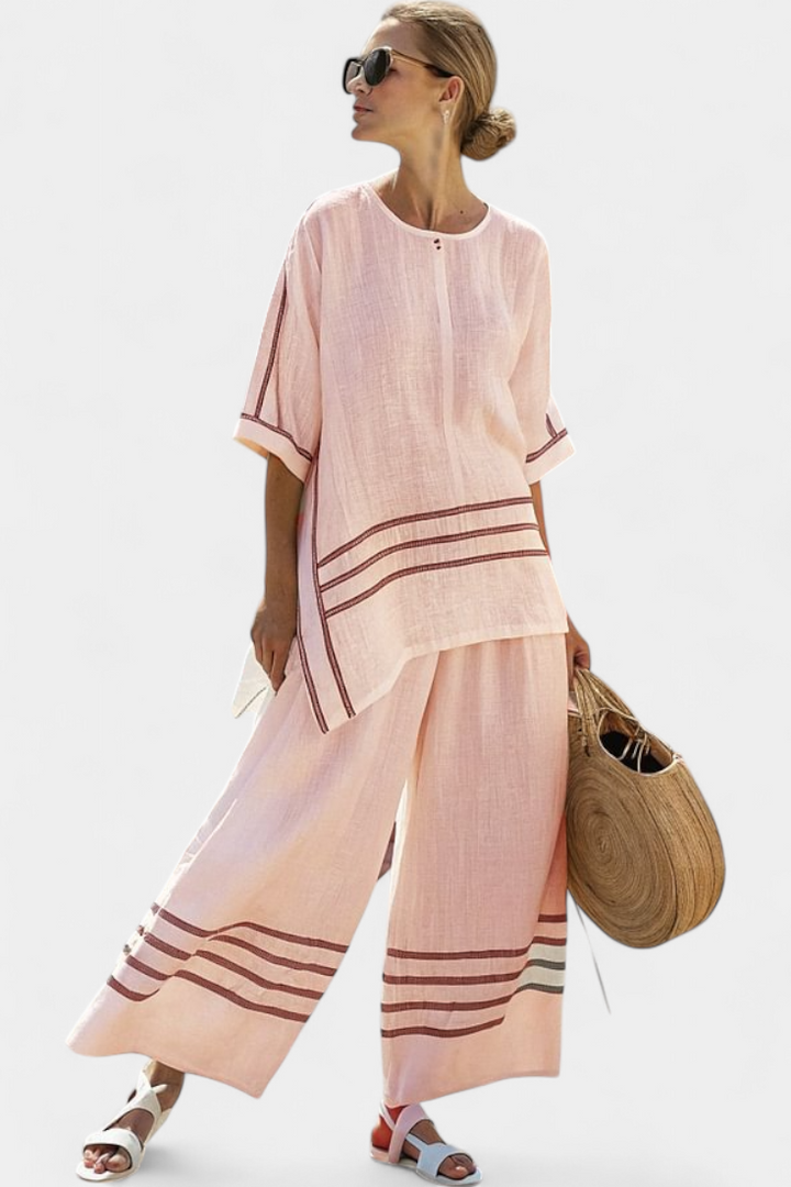 Sophisticated Striped Asymmetrical Top & Bold Pants