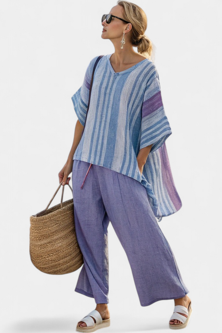 Elegant Lavender & Sky Blue Top & Linen Pants