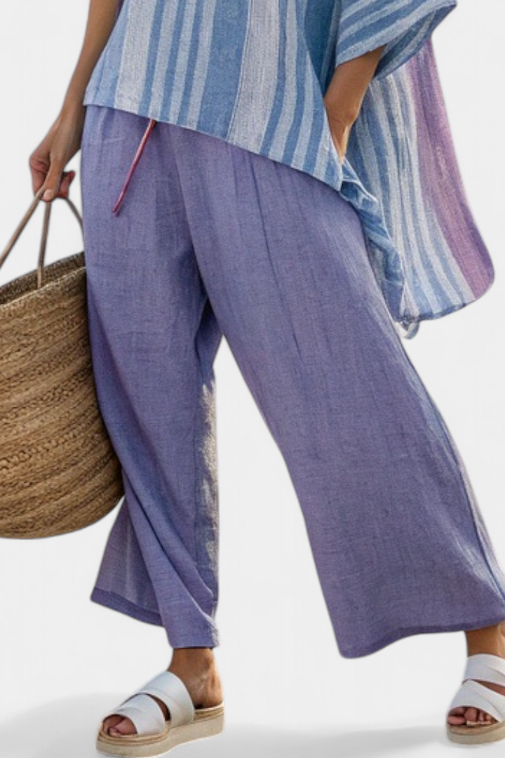 Elegant Lavender & Sky Blue Top & Linen Pants
