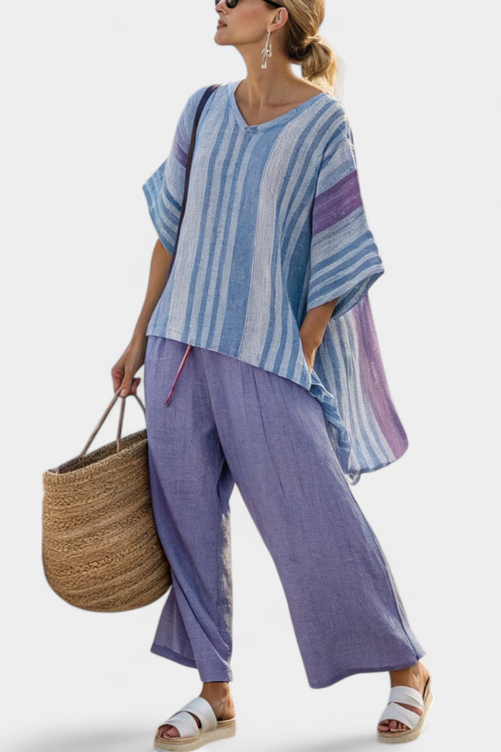 Elegant Lavender & Sky Blue Top & Linen Pants