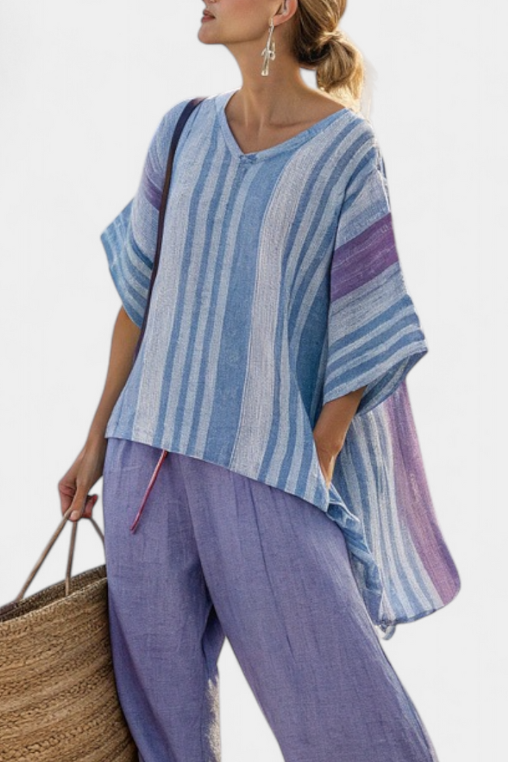 Elegant Lavender & Sky Blue Top & Linen Pants