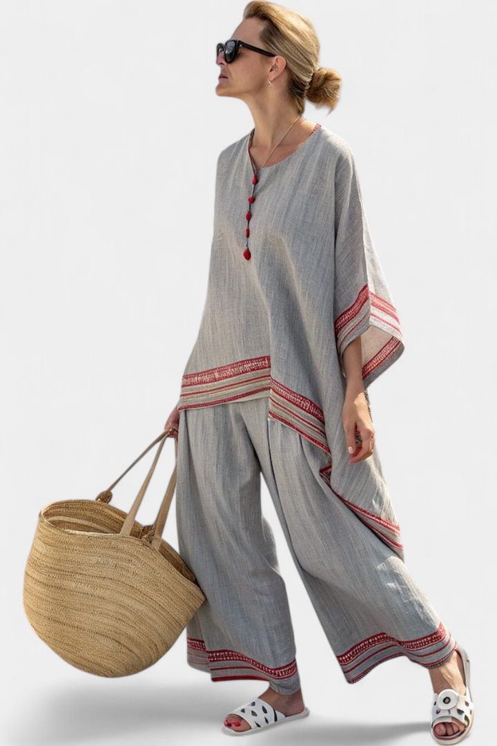 Sophisticated Asymmetrical Blouse & Ethnic Wide-Leg Pants