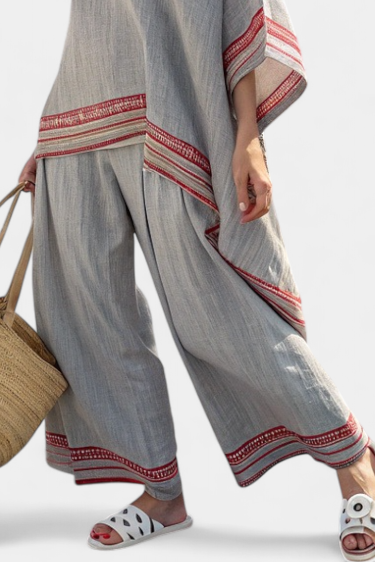 Sophisticated Asymmetrical Blouse & Ethnic Wide-Leg Pants