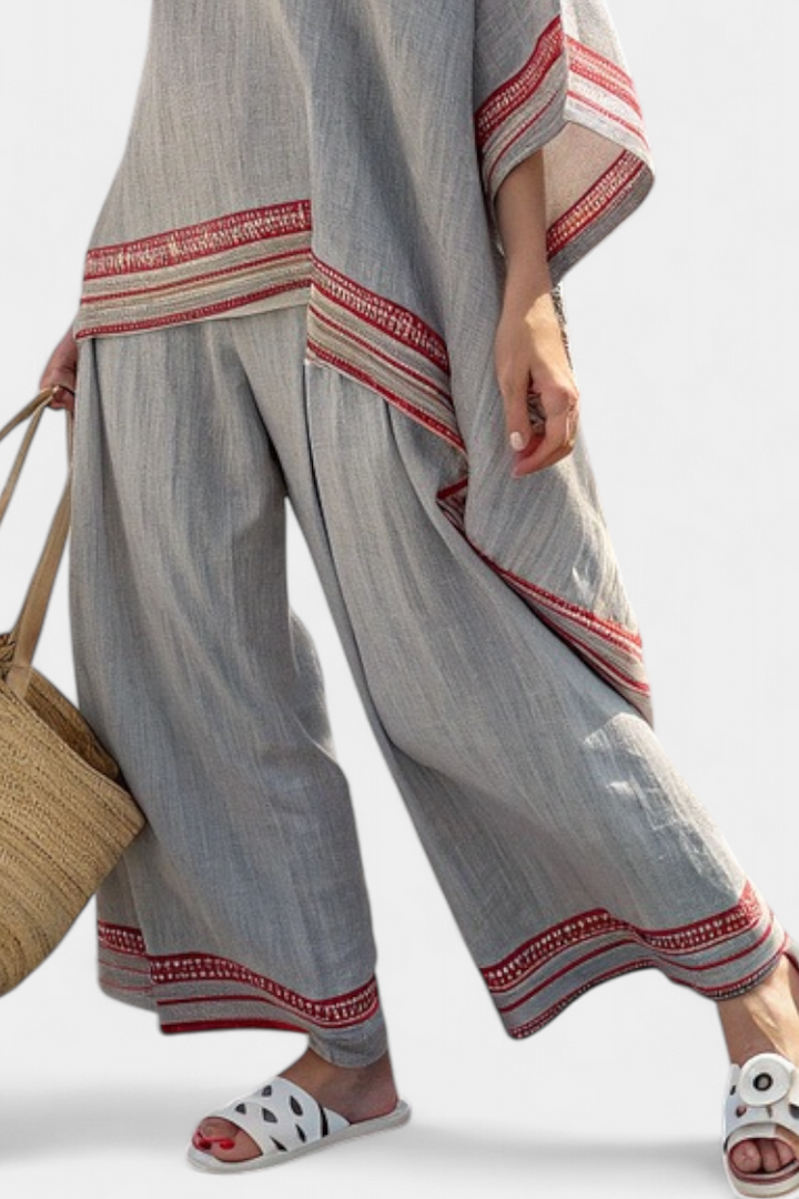 Sophisticated Asymmetrical Blouse & Ethnic Wide-Leg Pants