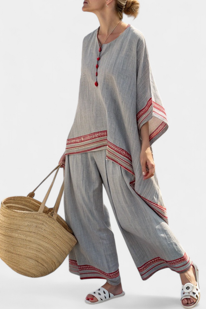 Sophisticated Asymmetrical Blouse & Ethnic Wide-Leg Pants