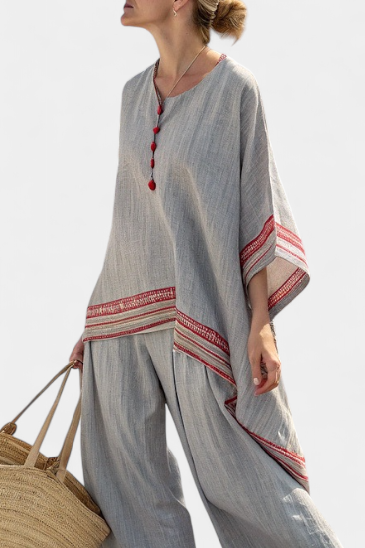 Sophisticated Asymmetrical Blouse & Ethnic Wide-Leg Pants