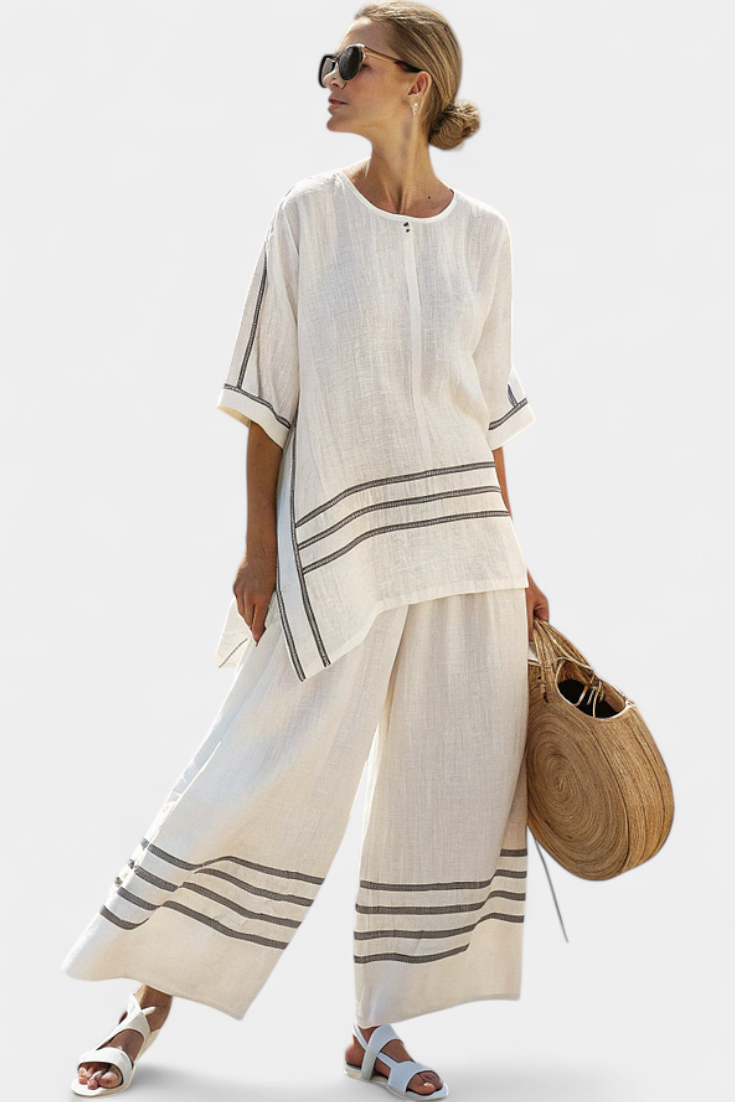 Sophisticated Striped Asymmetrical Top & Bold Pants