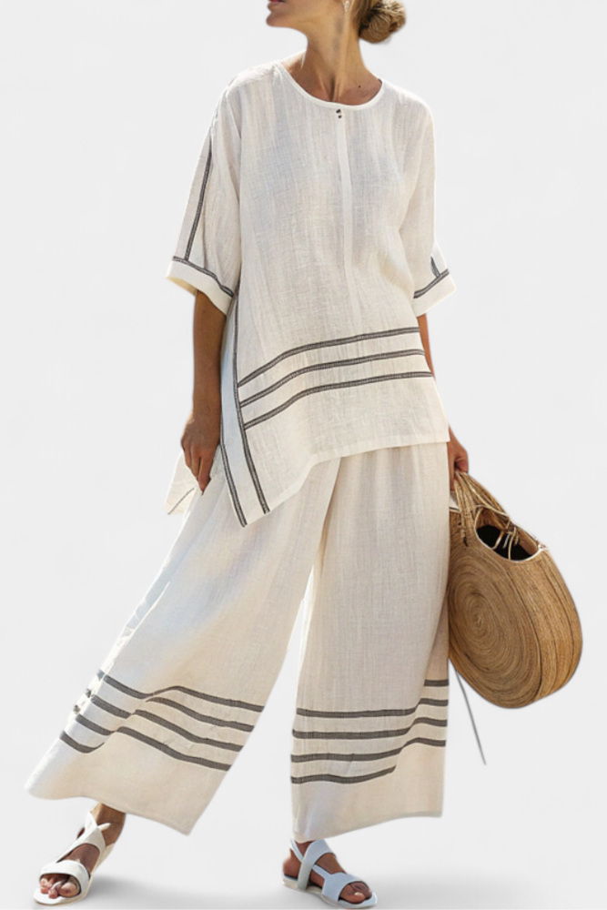 Sophisticated Striped Asymmetrical Top & Bold Pants