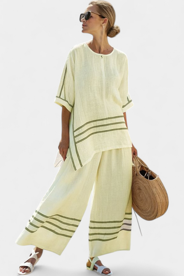 Sophisticated Striped Asymmetrical Top & Bold Pants