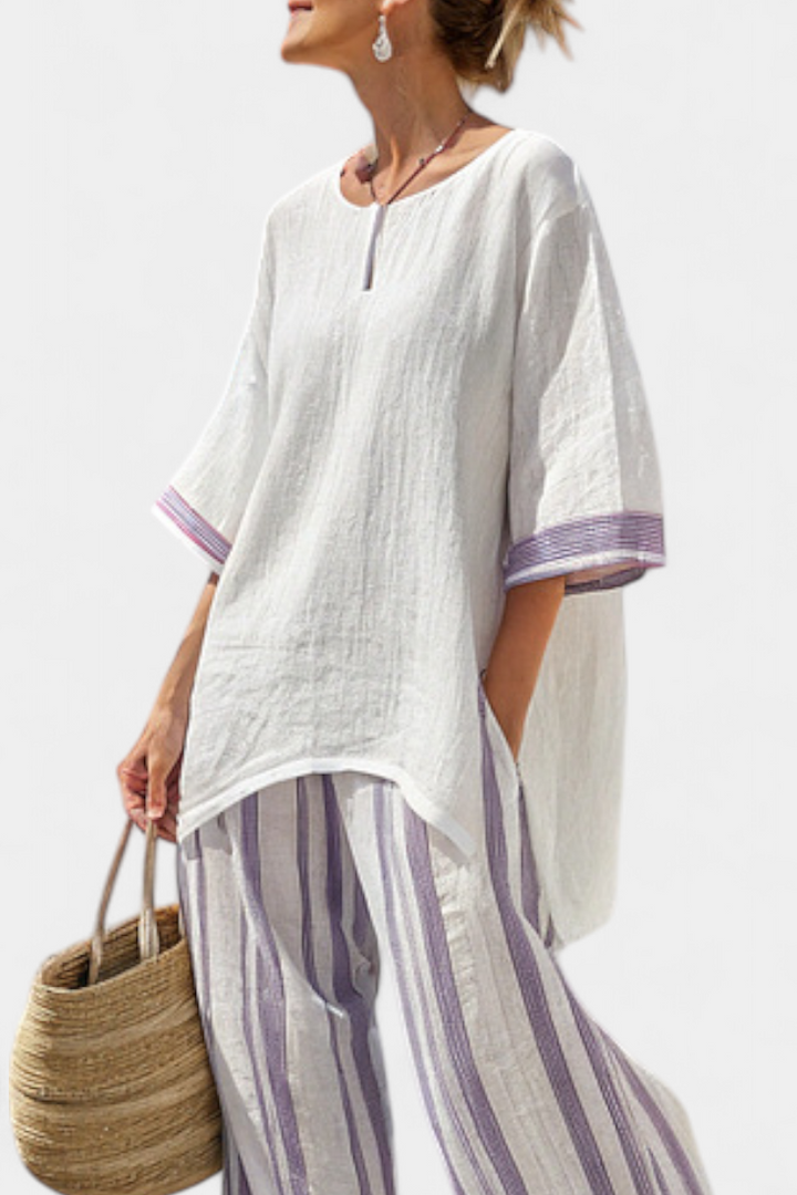 Comfortable Relaxed Blouse & Striped Bamboo Pants