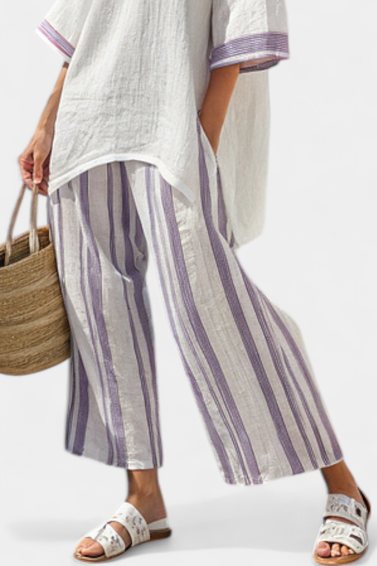 Comfortable Relaxed Blouse & Striped Bamboo Pants
