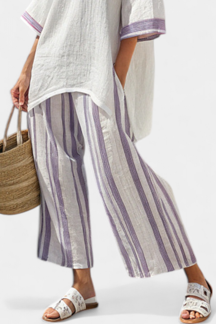 Comfortable Relaxed Blouse & Striped Bamboo Pants