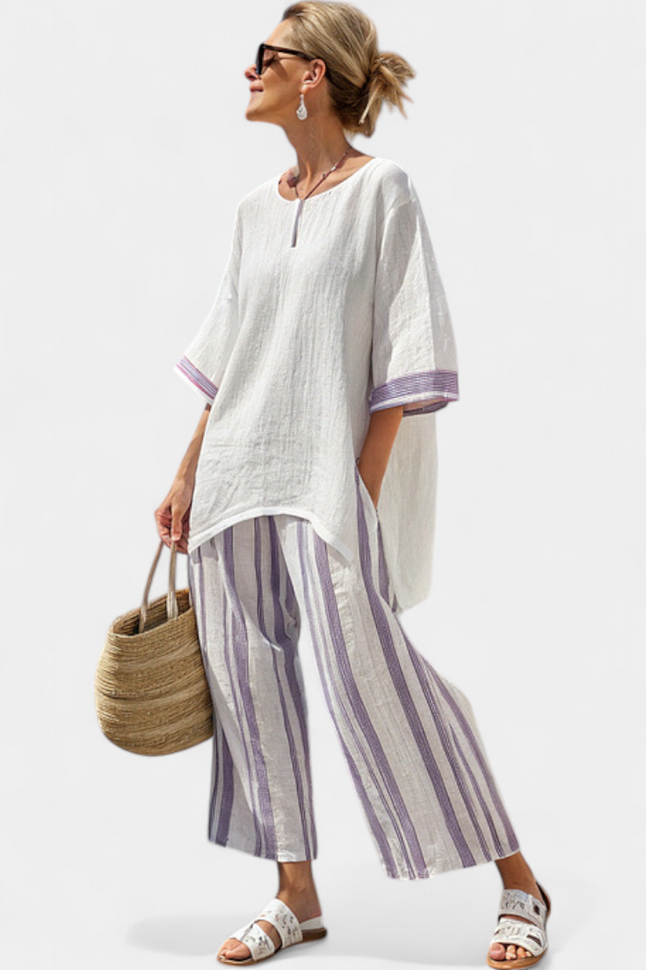 Comfortable Relaxed Blouse & Striped Bamboo Pants