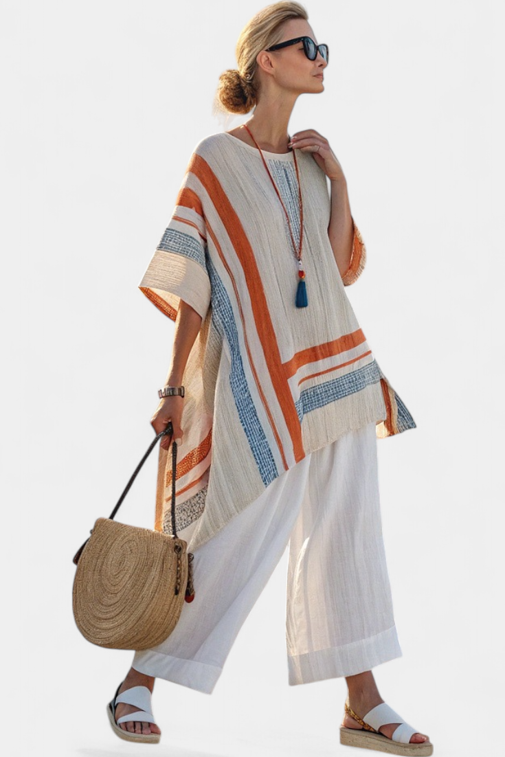 Sophisticated Asymmetrical Blouse & Wide-Leg Linen Pants