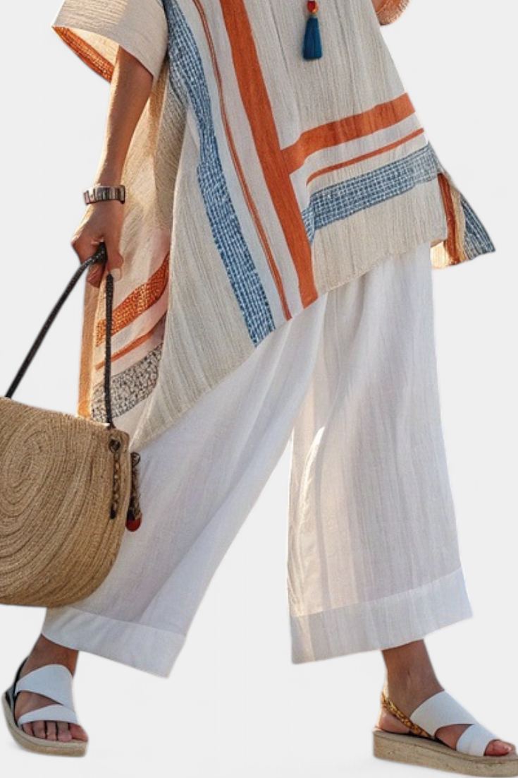 Sophisticated Asymmetrical Blouse & Wide-Leg Linen Pants