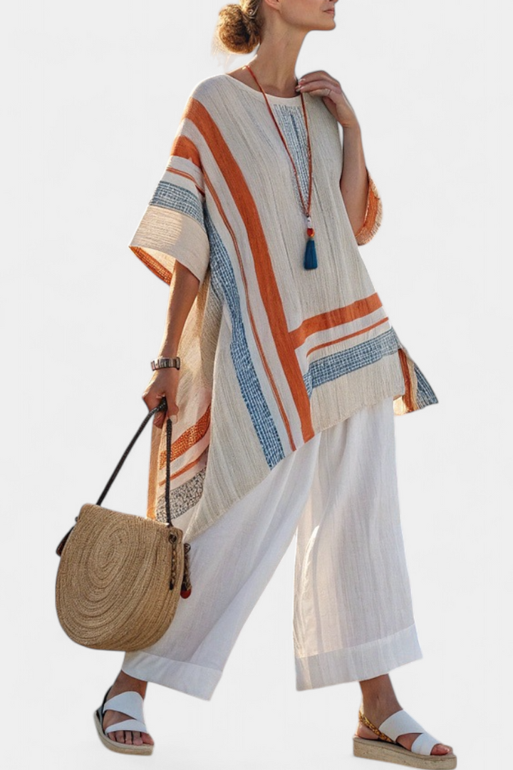 Sophisticated Asymmetrical Blouse & Wide-Leg Linen Pants
