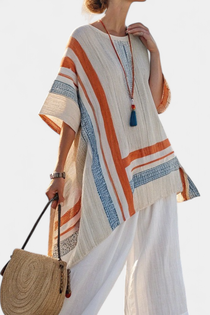Sophisticated Asymmetrical Blouse & Wide-Leg Linen Pants