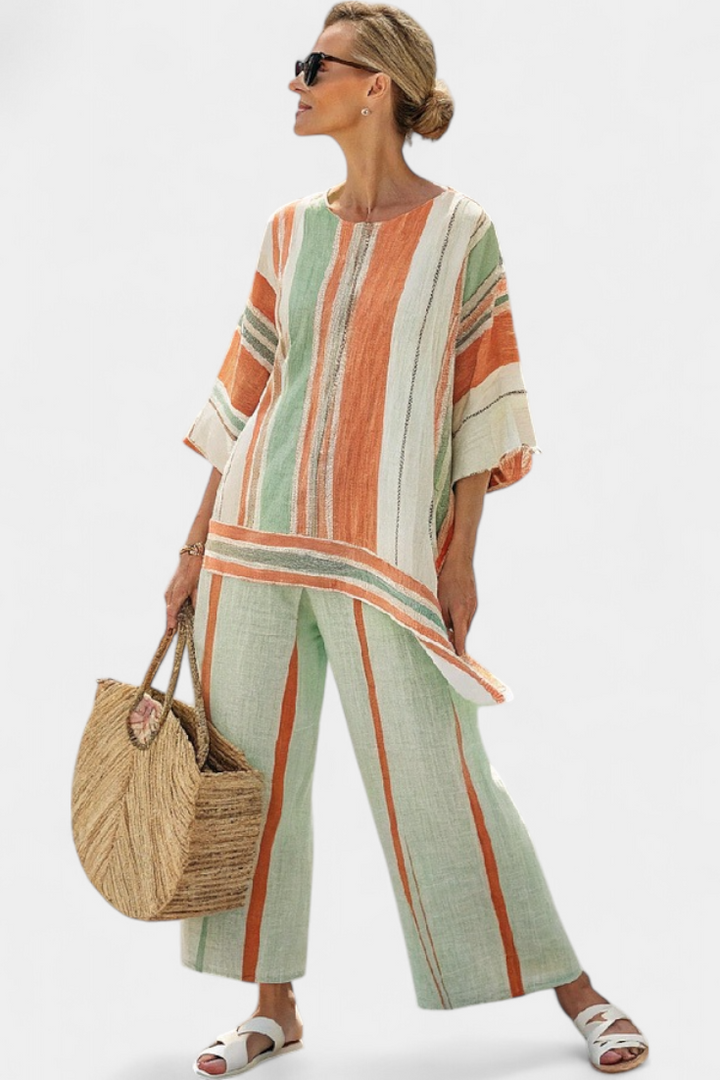 Elegant Asymmetrical Top & Wide-Leg Pants