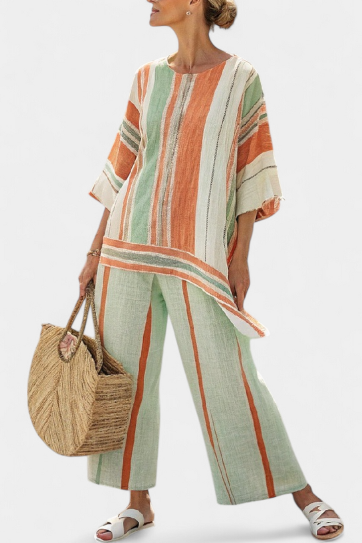 Elegant Asymmetrical Top & Wide-Leg Pants