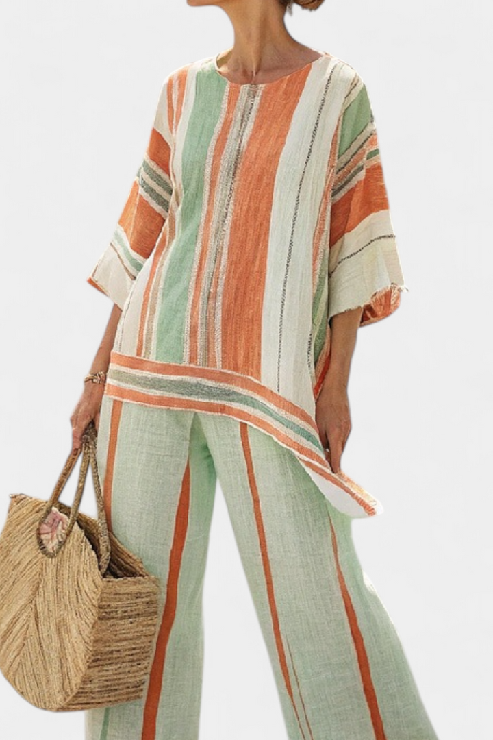 Elegant Asymmetrical Top & Wide-Leg Pants