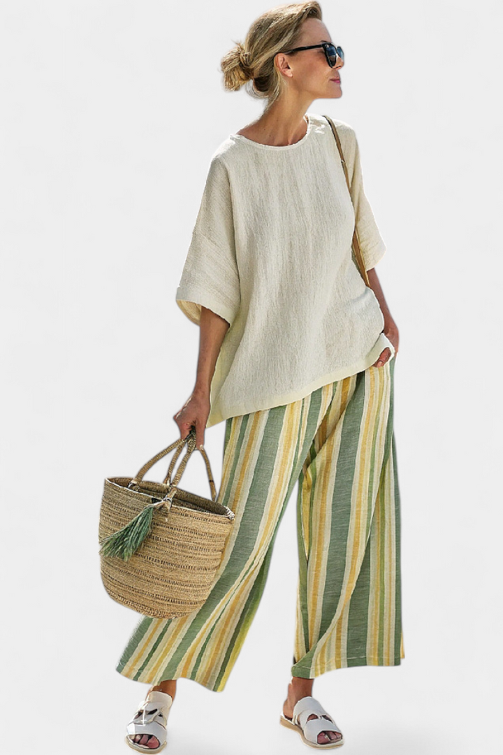 Sophisticated Top & Striped Linen Pants