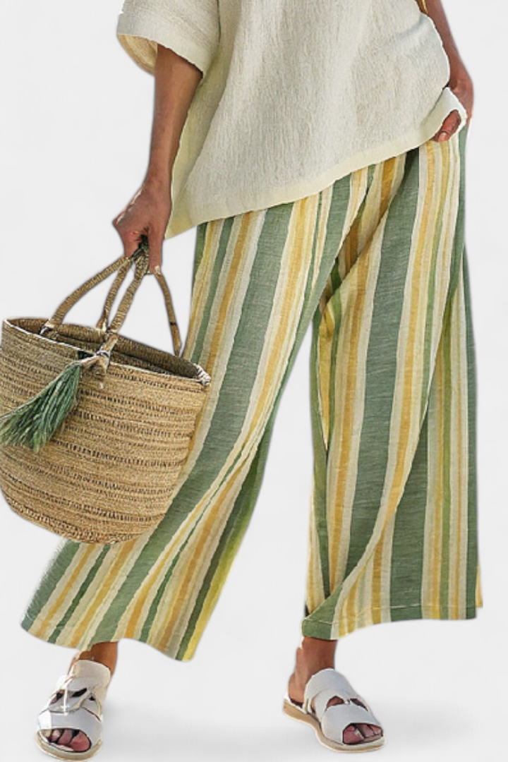 Sophisticated Top & Striped Linen Pants